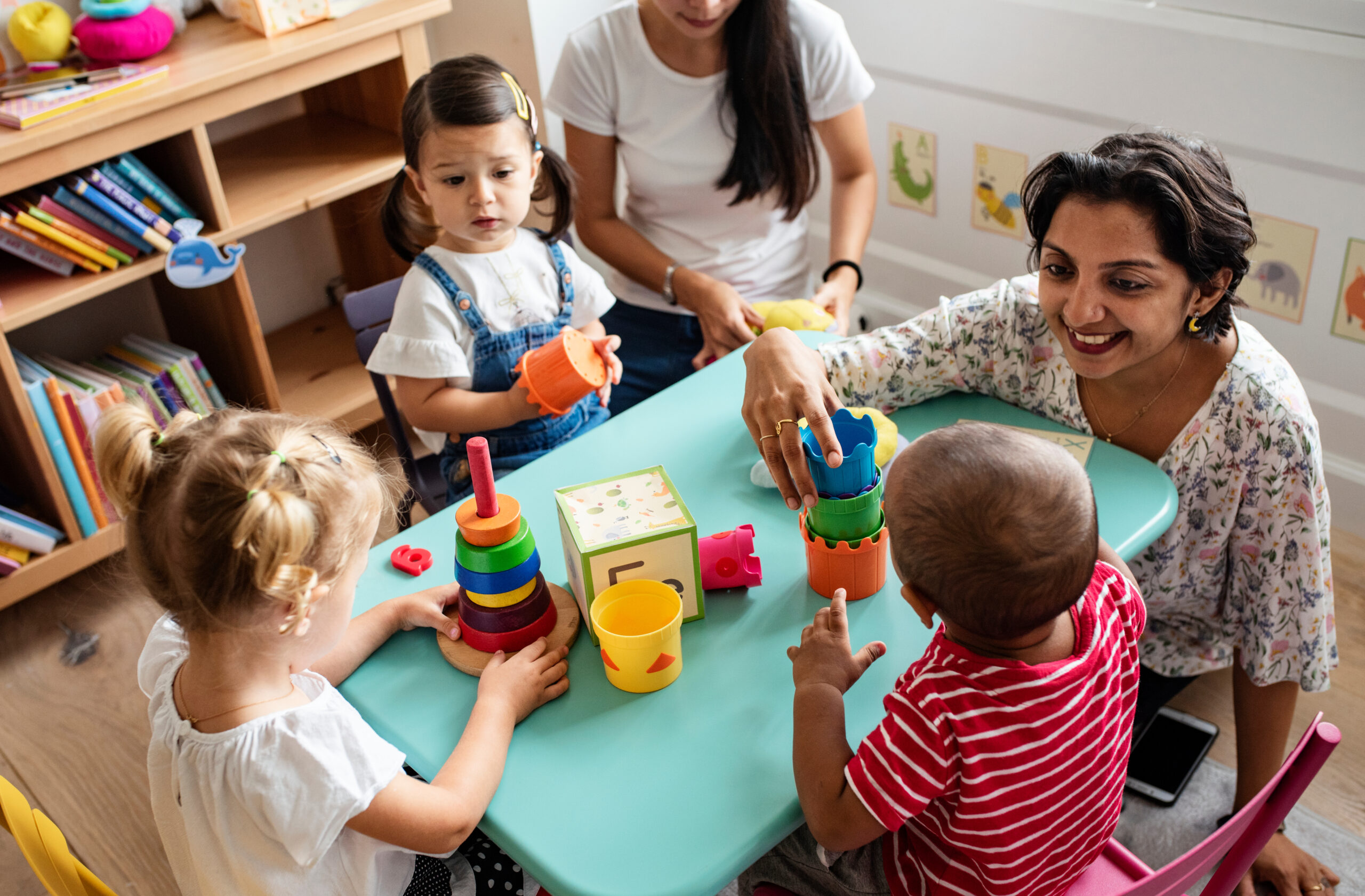 Children and teacher in a daycare classroom