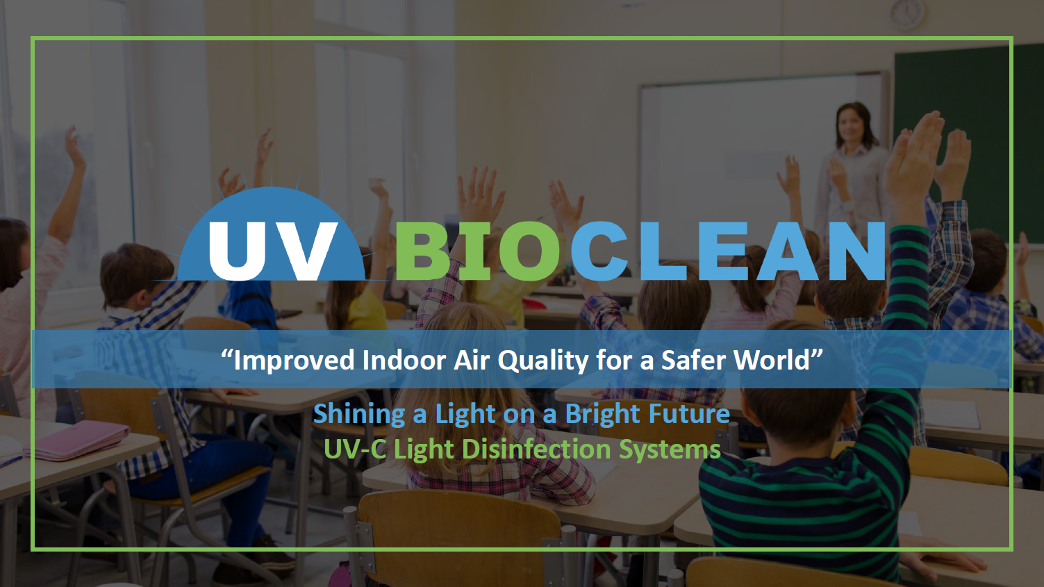 Education presentation cover: UV BIOCLEAN air-disinfection solution.