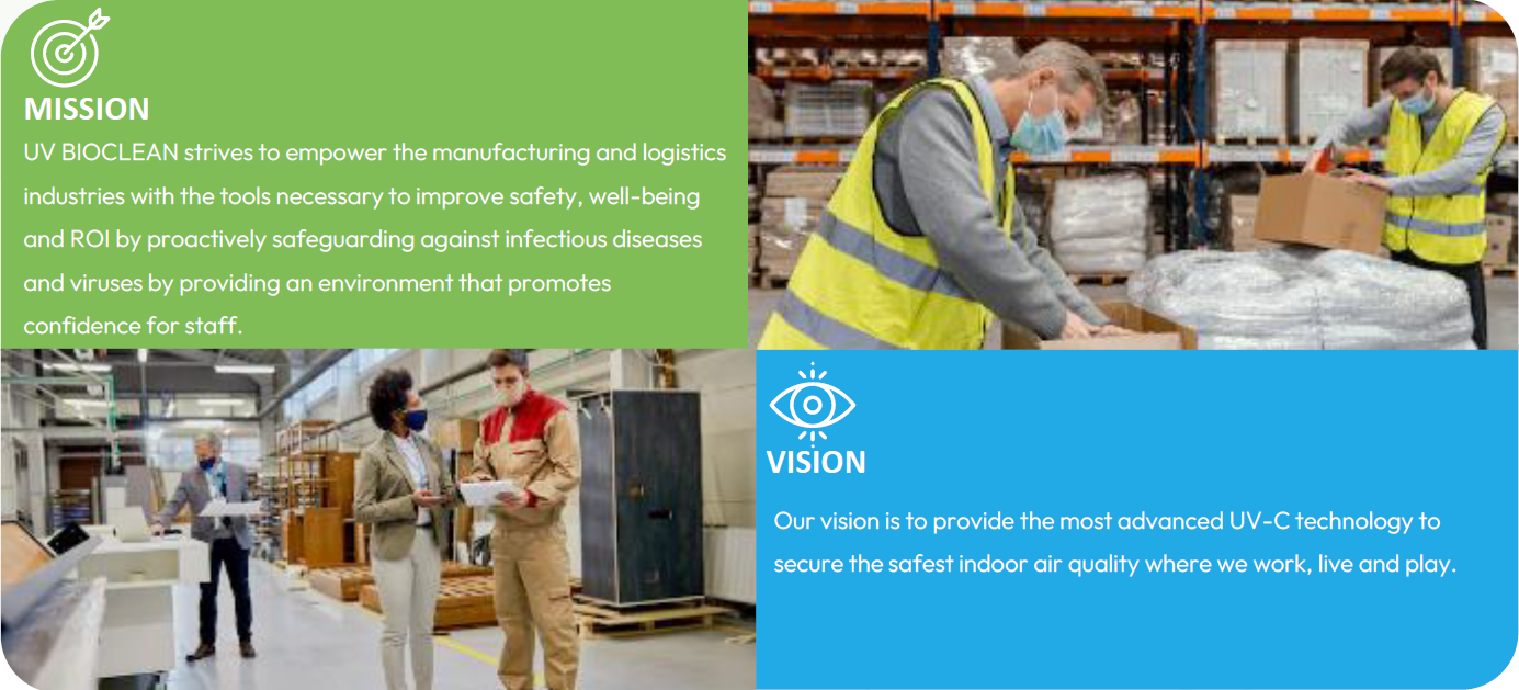 Manufacturing and Logistics mission and vision for UV BIOCLEAN air disinfection.